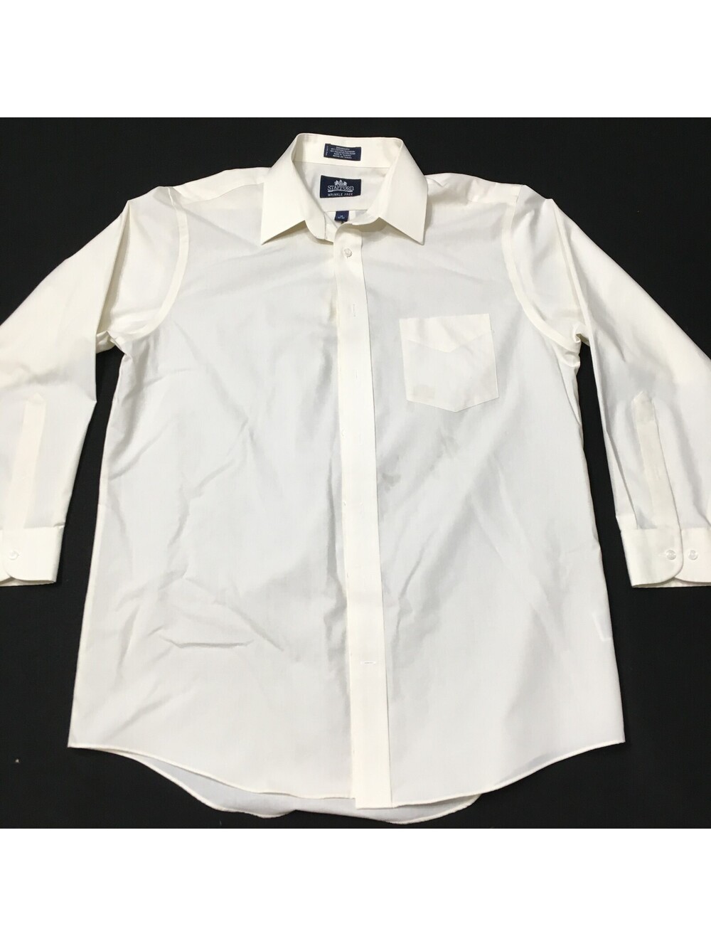 Stafford Dress Shirt Mens 16 32/33 cream beige Wrinkle Free Broadcloth STAIN